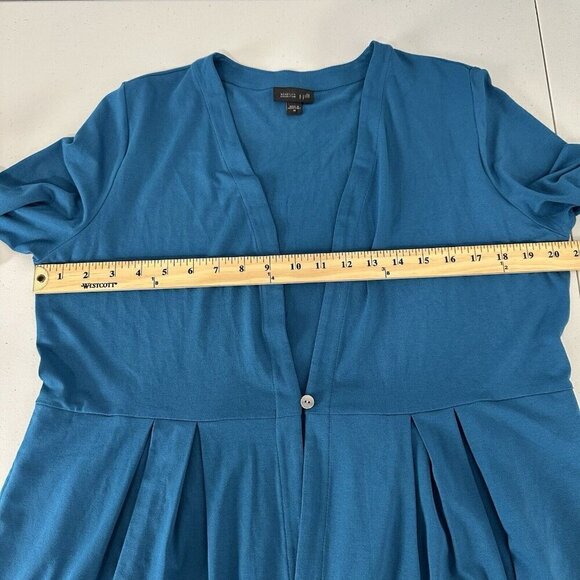 J Jill Wearever Collection Cardigan Size M Teal Blue Pleated One Button - Picture 7 of 13